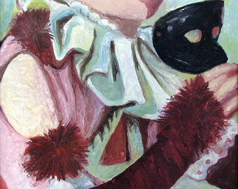 Fine art foto afdrukken Wastekening Masquerade vrouw w masker