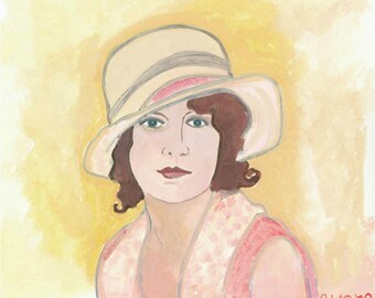 Hazel afdrukken van oorspronkelijke gouache schilderkunst vrouw jaren 1930