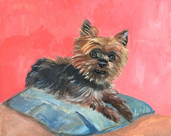Gouache schilderkunst fotografische afdrukken van Olive de Yorkshire Terrier hond