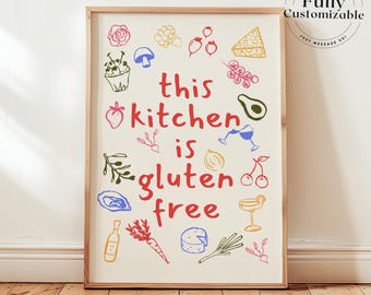 Gluten Free Kitchen Print: Whimsical Foodie Poster | Illustration Wall Art