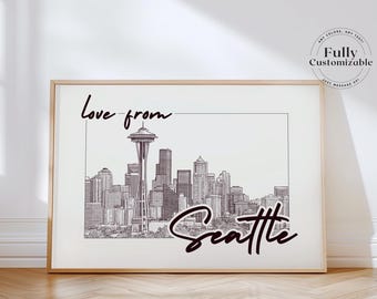 Seattle Wall Art: Minimalist Washington Travel Print
