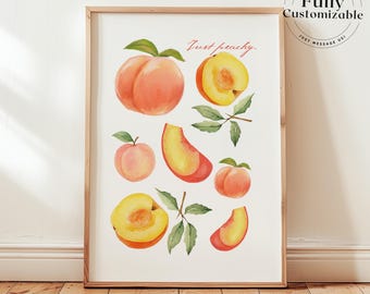 Peach Wall Art: Minimal Watercolor Peach Print | Neutral Kitchen Decor