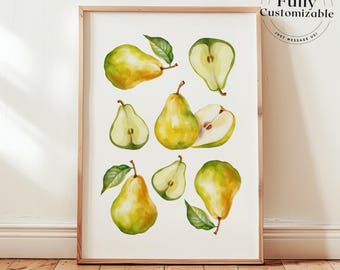 Vintage Pear Print | Watercolor Botanical Kitchen Wall Art