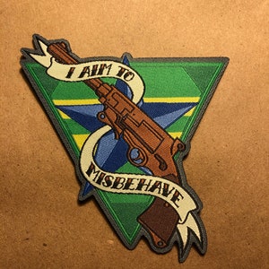 Geweven patch van Aim to Misbehave; 3,25 x 3,5 inch