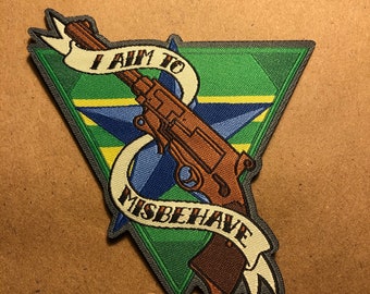 Aim to Misbehave- woven patch; 3.25" x 3.5"