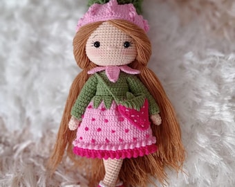 Crochet Doll Strawberry Shortcake, Amigurumi, Daughter, Handmade, Granddaughter Gift, Plush, Birthday Gift