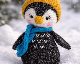 Handmade Crochet Penguin Amigurumi Toy, Winter Animal Plush, Baby Shower Gift