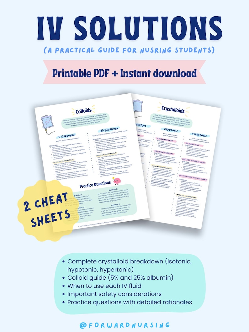 Crystalloids & Colloids Cheat Sheet | IV Fluid Guide With Practice ...