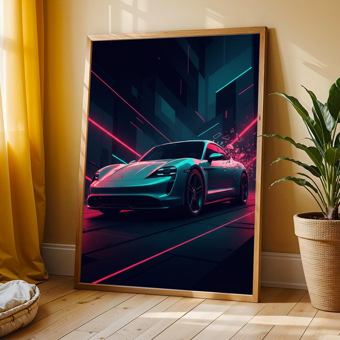 Porsche Taycan 4S Poster, Cyberpunk Neon Car Art (digital Download) - Etsy