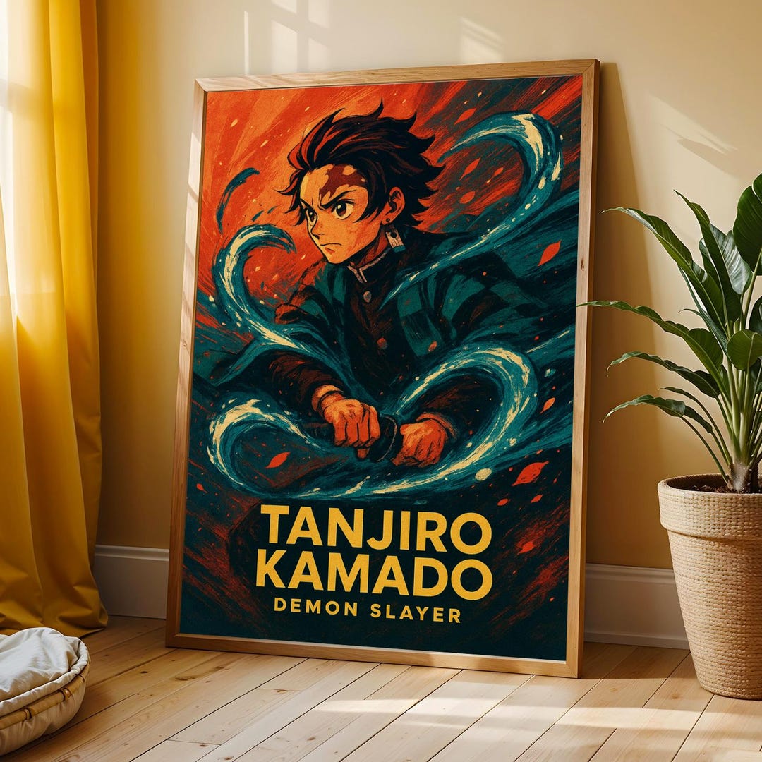 Tangiro Portrait Tanjiro Kamado Portrait and Orange Teal Anime Poster Style, Manga ...