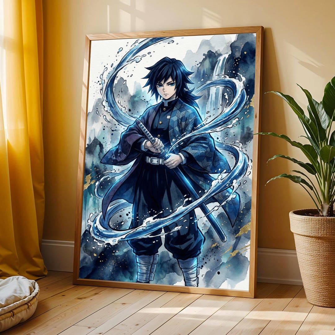Giyu Tomioka Waterfall Water Breathing Poster Demon Slayer Anime Wall ...