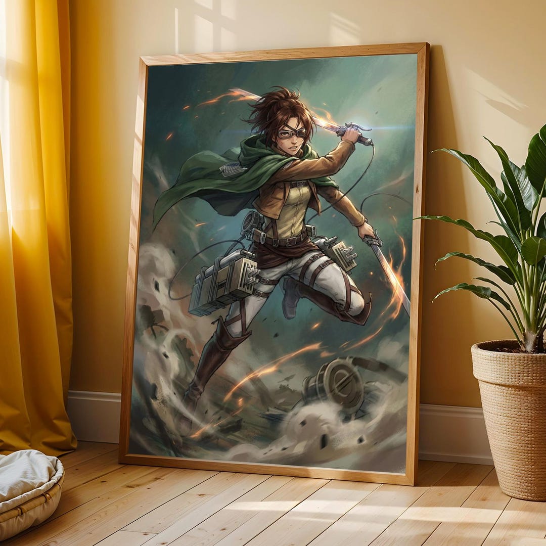 Hange Zoe Attack On Titan Action Poster Anime Wall Art With Blazing hange-zoe-attack-on-titan-action-poster-anime-wall-art-with-blazing