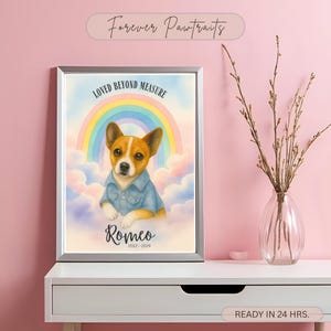 Watercolor Rainbow Pet Memorial Portrait | Custom Dog or Cat Loss Gift | Personalized Pet Remembrance Art with Name & Date