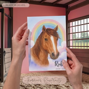 Custom Horse Portrait Watercolor | Personalized Pet Horse Art | Equine Memorial Gift | Personalized Pet Remembrance Art with Name & Date