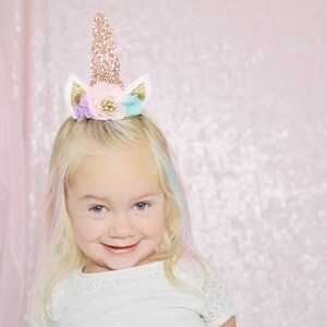 Unicorn Costume Girls Hair Clip Unicorn Horn and Ears with Flowers Headpiece