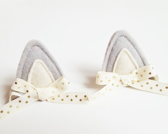 Gray Wolf, Cat or Husky Dog Costume Felt Ears Hair Clips Halloween Costumes, Dress Up (set of 2)