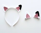 White Cat Ears Headband or Hair Clips quot Purrfect quot for Birthday Party or Halloween Costume or Play Dress Up Costumes