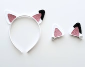 White Cat Ears Headband or Hair Clips quot Purrfect quot for Birthday Party or Halloween Costume or Play Dress Up Costumes