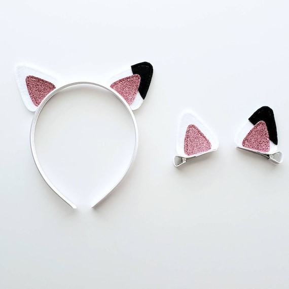 Diadema de orejas de gato blanco o pinzas para el - Etsy México