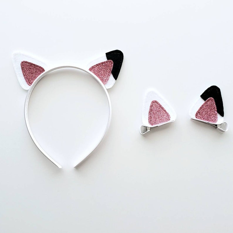 White Cat Ears Headband or Hair Clips 'Purrfect' for Birthday Party or Halloween Costume or Play Dress Up Costumes 