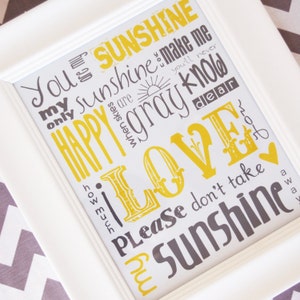 You Are My Sunshine Subway Art Yellow and Gray Grey Instant Digital Download PRINTABLE 8x10 / 16x20 JPEG File image 2