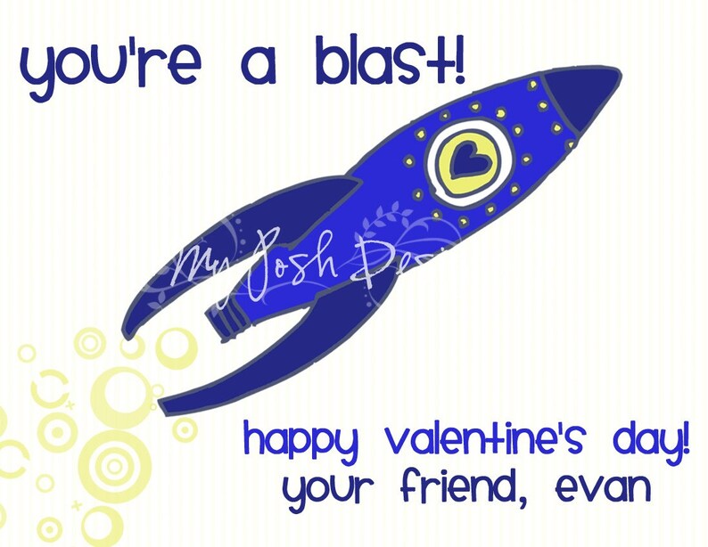 Valentine's Day Cards Printable for Kids You're a Blast Rocket INSTANT DOWNLOAD 5 colors and 2 sizes image 2