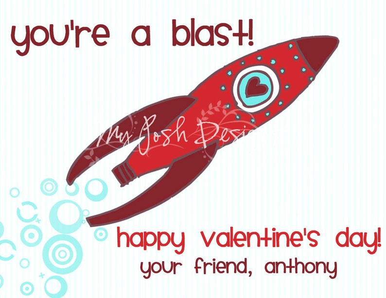 Valentine's Day Cards Printable for Kids You're a Blast Rocket INSTANT DOWNLOAD 5 colors and 2 sizes image 1