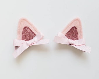 Pink Kitten Ears Hair Clips "Purrfect" for Pink Cat Costume or Kitty Halloween Costume Dress Up Costumes