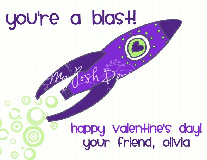 Valentine's Day Cards Printable for Kids You're a Blast Rocket INSTANT DOWNLOAD 5 colors and 2 sizes image 3