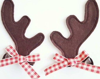 Felt Reindeer Antlers Hair Clips Christmas Costumes or Dress Up (set of 2)