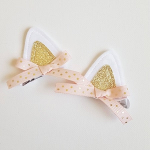 Kitten Ears Hair Clips &quot;Purrfect&quot; for White Cat Costume or Kitty Halloween Costume Dress Up Costumes Set of 2 Clips