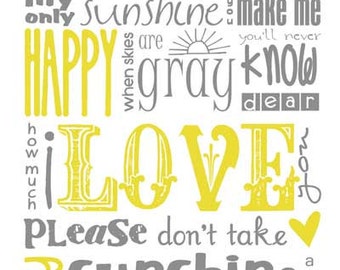You Are My Sunshine Subway Art INSTANT DOWNLOAD 8x10/16x20 Digital JPEG Set of 8 Files