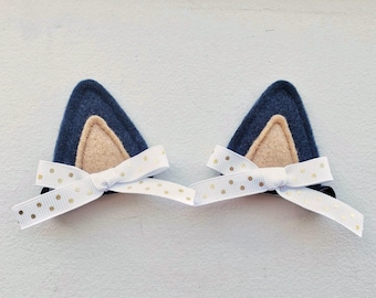 Navy Blue Cat Ears or Dog Ears Halloween Costumes Dress Up Customizable Multiple Colors Set of 2 Clips