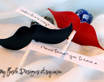 Mustache and Lips PRINTABLES for Suckers Valentine's Day Wedding or Birthday Party Gifts Favors Instant Download