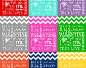 Valentine's Day PRINTABLE Cards Subway Art Chevron Instant Download 9 Colors