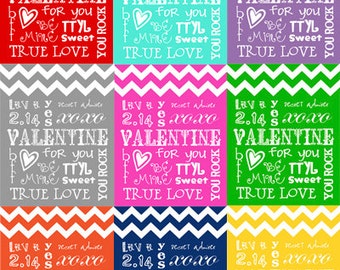 Valentine’s Day PRINTABLE Cards Subway Art Chevron Instant Télécharger 9 Couleurs