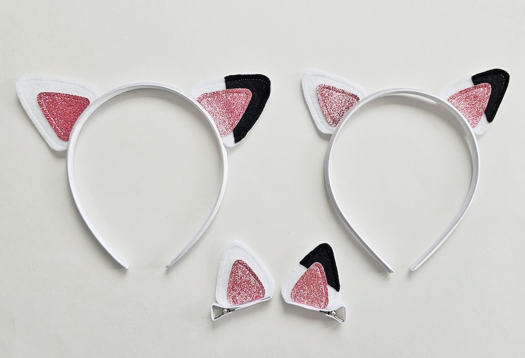 White Cat Ears Headband or Hair Clips purrfect for Birthday Party or