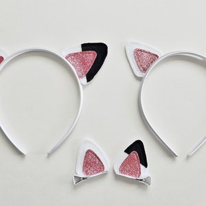 White Cat Ears Headband or Hair Clips &quot;Purrfect&quot; for Birthday Party or Halloween Costume or Play Dress Up Costumes