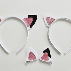 White Cat Ears Headband or Hair Clips "Purrfect" for Birthday Party or Halloween Costume or Play Dress Up Costumes