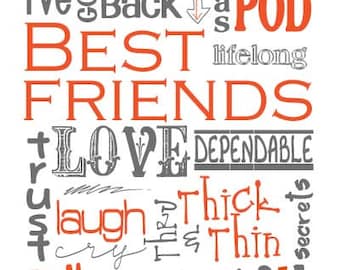 Best Friends Subway Art Digital INSTANT DOWNLOAD digital files set of 5 colors