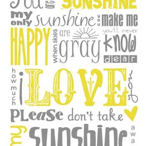 You Are My Sunshine Subway Art Yellow and Gray Grey Instant Digital Download PRINTABLE 8x10 / 16x20 JPEG File image 1