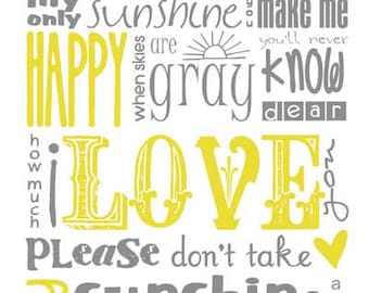 You Are My Sunshine Subway Art Yellow and Gray Grey Instant Digital Download PRINTABLE 8x10 / 16x20 JPEG File