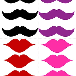 Mustache and Lips Instant Download PRINTABLES for Wedding or Birthday Party Gifts Favors Photobooth Props image 1