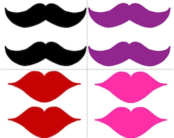 Mustache and Lips Instant Download PRINTABLES for Wedding or Birthday Party Gifts Favors Photobooth Props