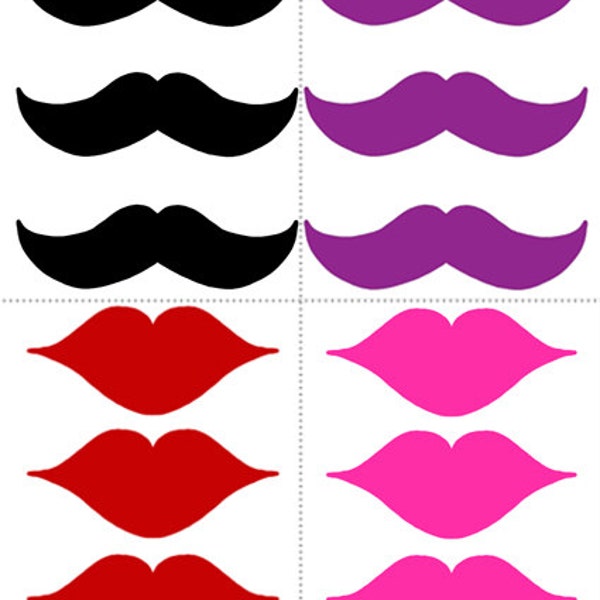 Mustache and Lips Instant Download PRINTABLES for Wedding or Birthday Party Gifts Favors Photobooth Props