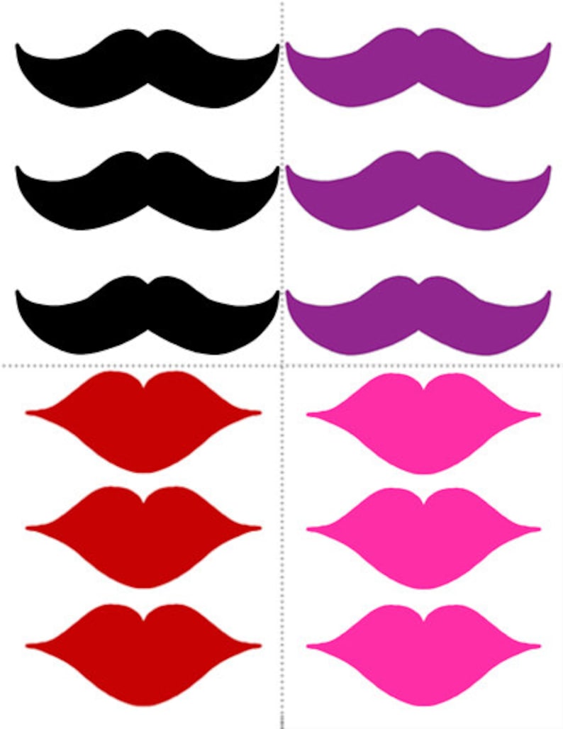 Mustache and Lips Instant Download PRINTABLES for Wedding or Birthday Party Gifts Favors Photobooth Props image 1