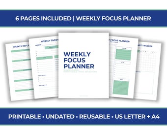 Weekly Focus Planner (Printable PDF A4 and US Letter) | Goals and Productivity Journal