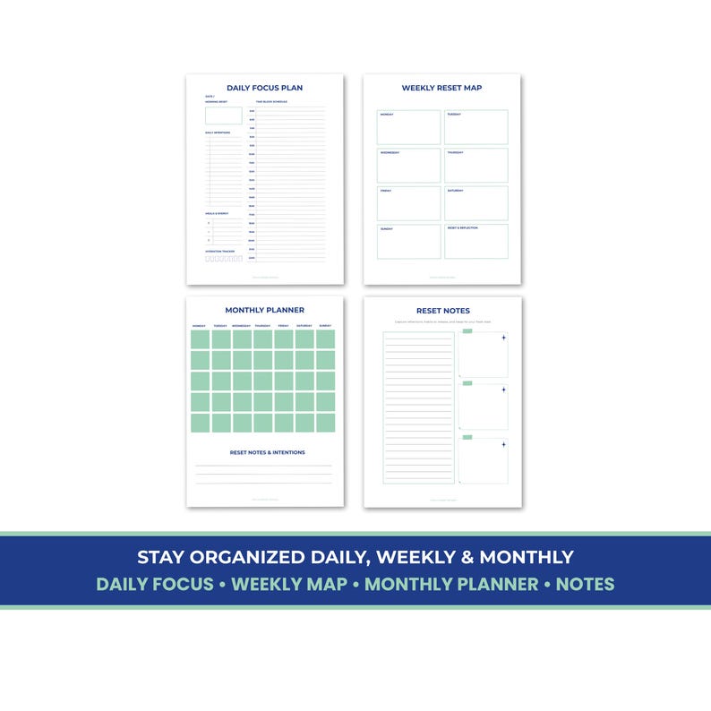 Daily Reset Planner (printable PDF A4 and US Letter) | Productivity and ...