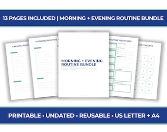 Morning Evening Routine Bundle (Printable PDF A4 US Letter) | Habit Tracker, Self-Care Journal