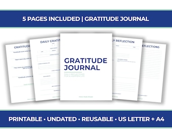 Gratitude Journal (Printable PDF A4 and US Letter) | Daily Reflection and Mindfulness Planner